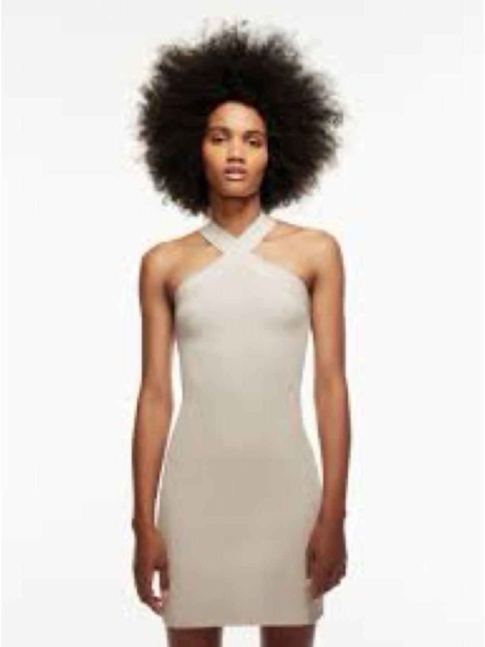 Babaton Sculpt Knit Crisscross Halter Mini Dress Tan Beige Sz S